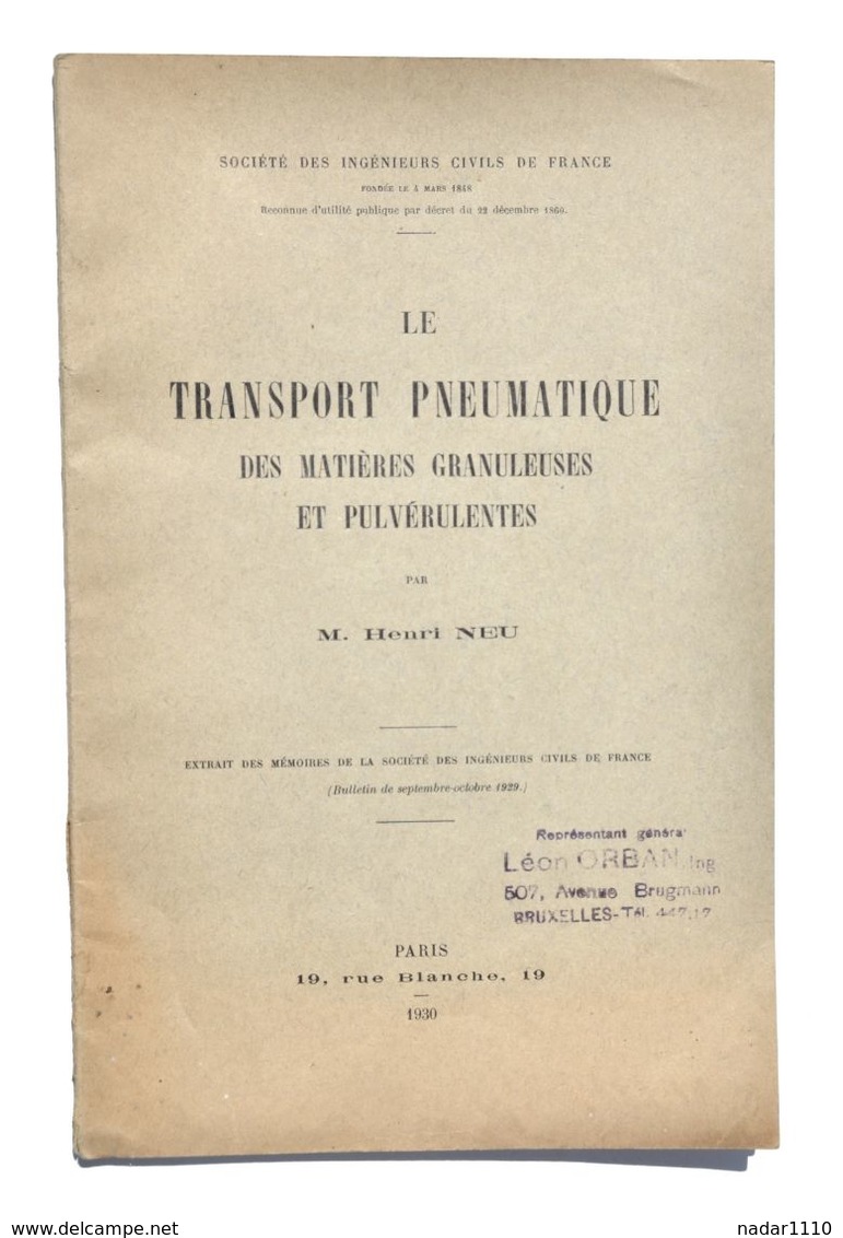 Transport Pneumatique Des Matières Granuleuses, Henri NEU 1930 / Valenciennes Tournai Vitry Montigny Péniche Charbon - Boats