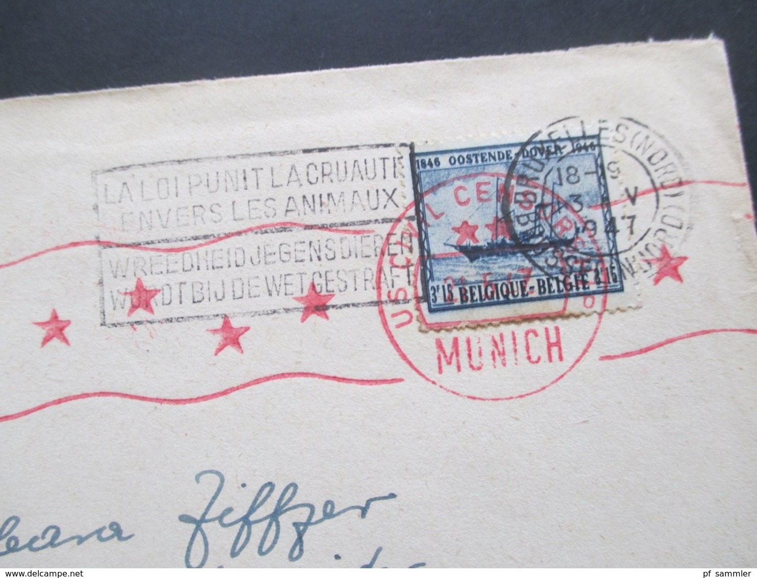 Belgien 1947 Belege Mit Zensurstempel US Civil Censorship Munich Nach Berchtesgaden Im Postamt Amerikanische Zone - Covers & Documents