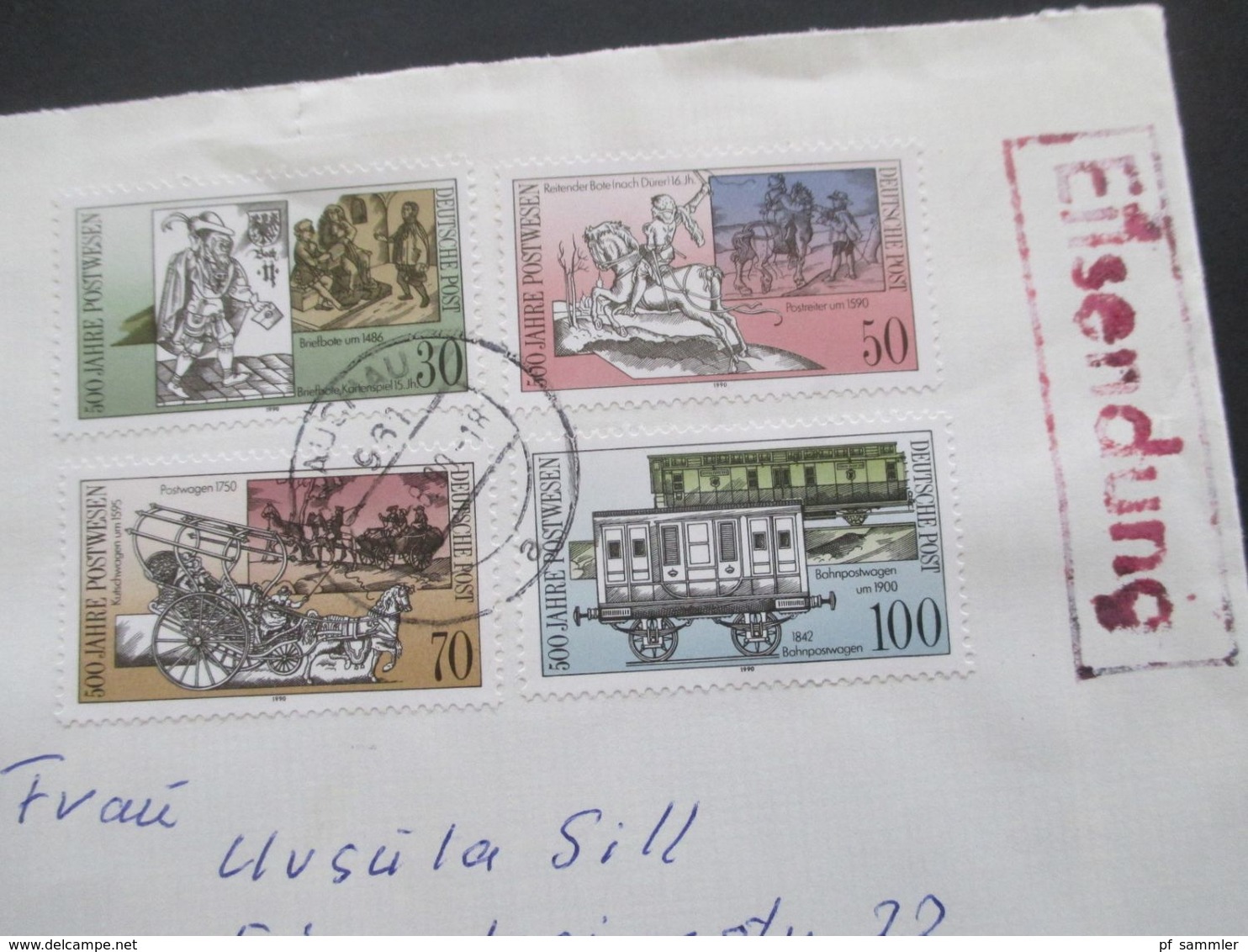 DDR 1990 Nr. 3354 / 3357 Satzbrief Eilsendung Express Brief Glauchau Nach Wiesbaden - Covers & Documents