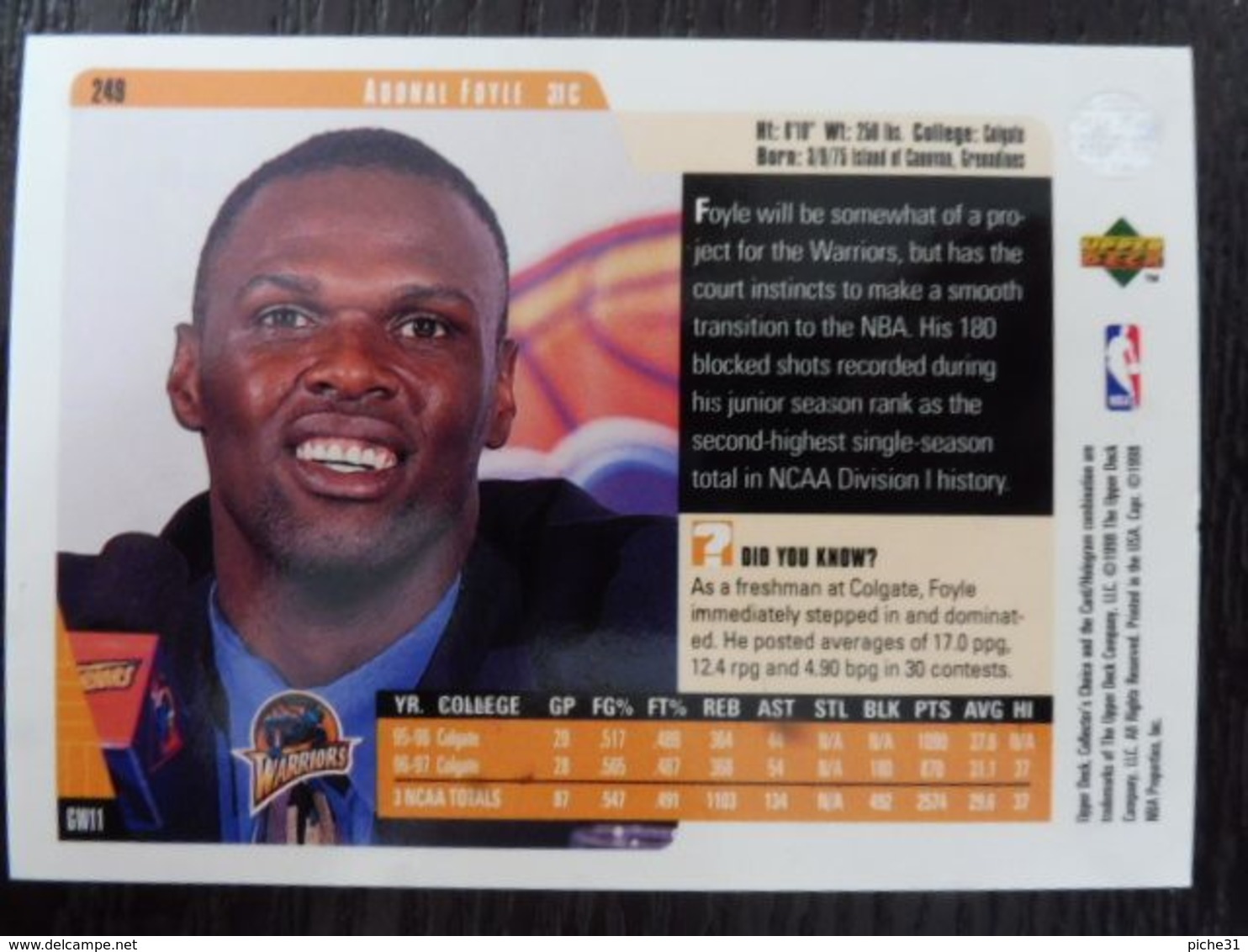 NBA - UPPER DECK 1997 - WARRIORS - ADONAL FOYLE - 1990-1999