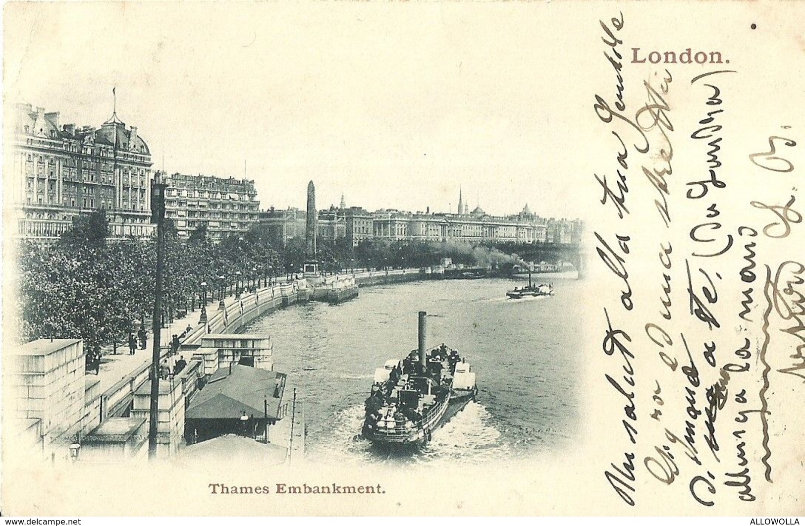 8240"LONDON-THAMES EMBANKMENT" ANIMATA-PIROSCAFI-CARTOLINA POSTALE ORIGINALE SPEDITA - River Thames