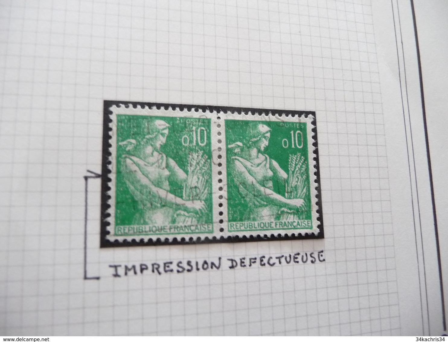 Variété Type Paysanne Moissonneuse N° 1231 Oblitéré Paire Avec Belle Impression Défectueuse - Usados