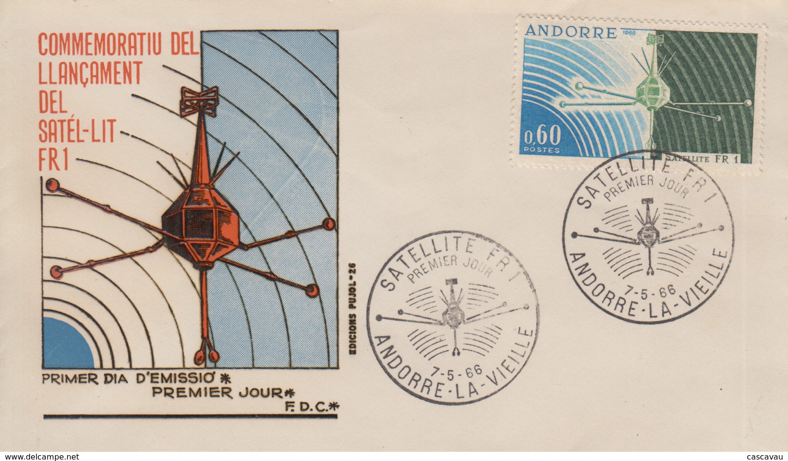 Enveloppe   FDC   1er  Jour    ANDORRE    Satellite  FR1   1966 - FDC