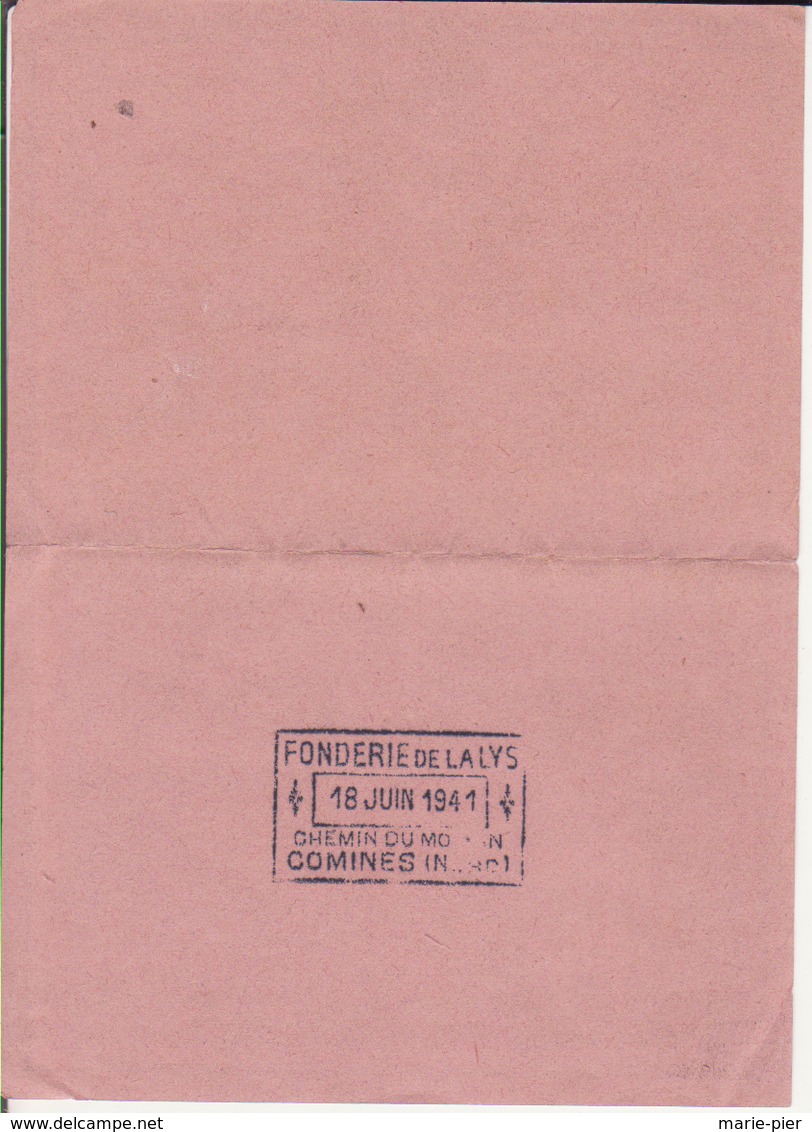 Ticket Rationnement  Pain 1941 Comines (nord) - 1900 – 1949