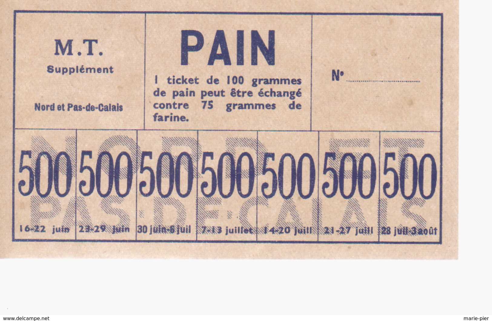 Ticket Rationnement  Pain 1941 Comines (nord) - 1900 – 1949