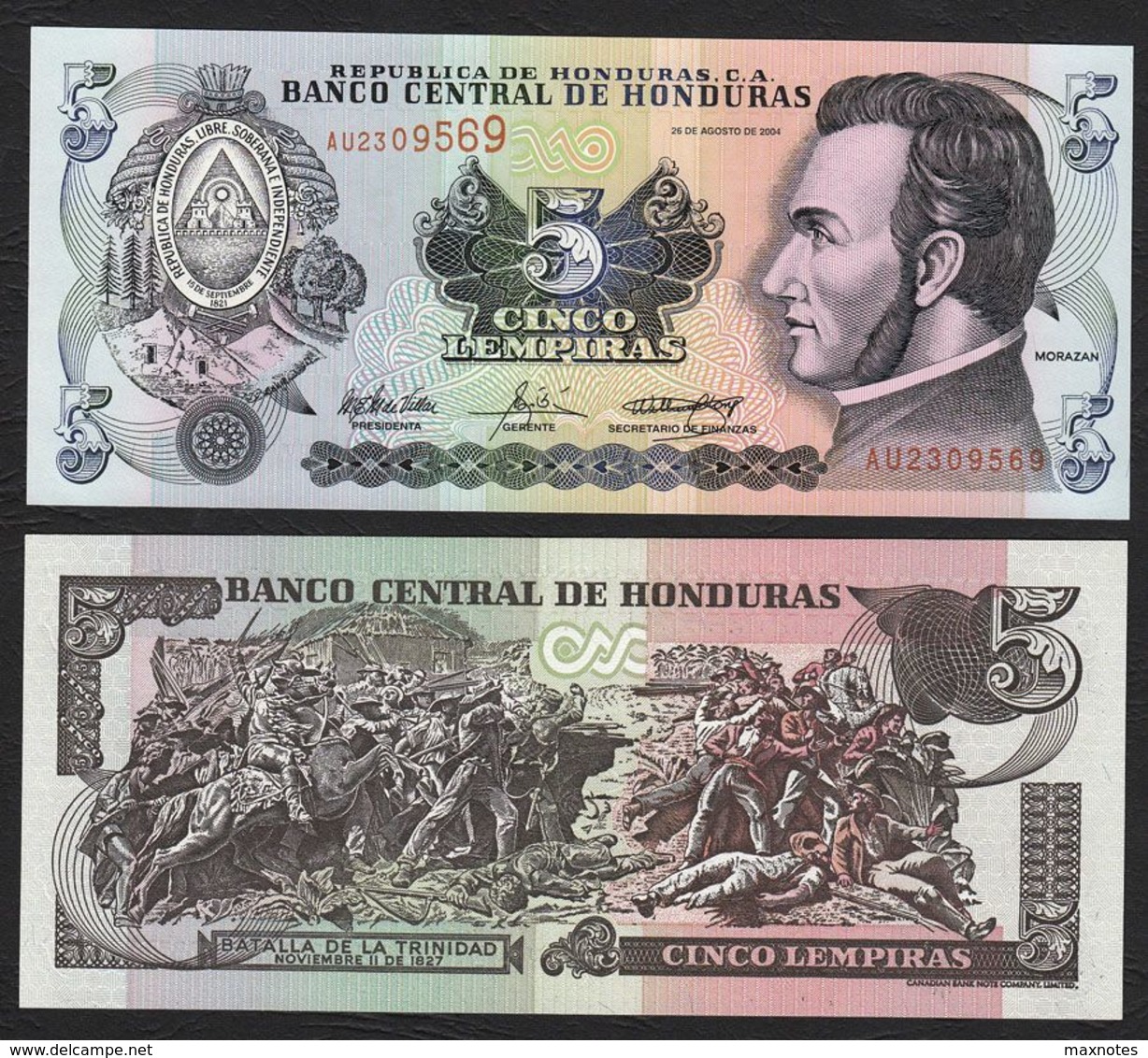 HONDURAS : 5  Lempiras  2004 -  P85  - UNC - Honduras