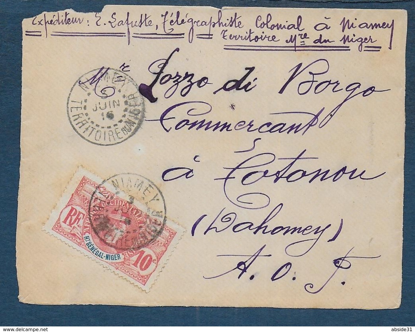 DAHOMEY - Devant D'enveloppe  De NIAMEY  Pour Cotounou - Storia Postale