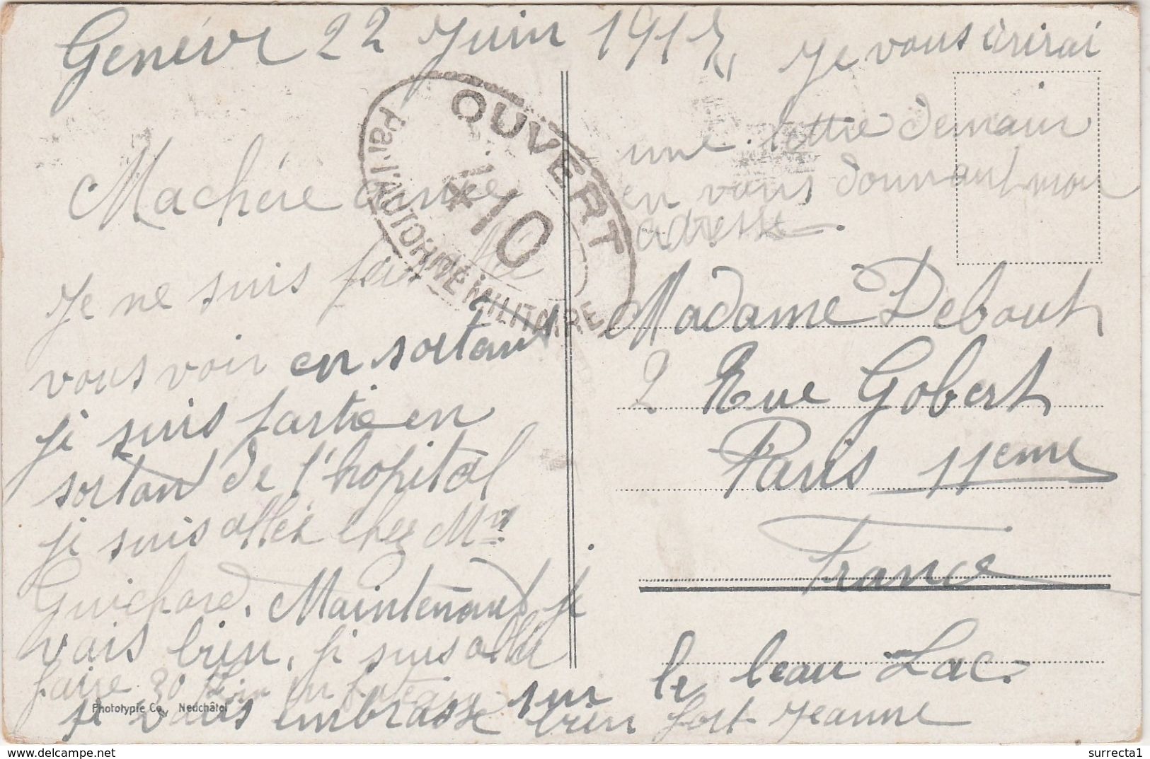 1917 / Cachet Censure Militaire 410 + Flamme Croix Rouge Genève Exp. Lettre / Sur CPA Couleur - Autres & Non Classés