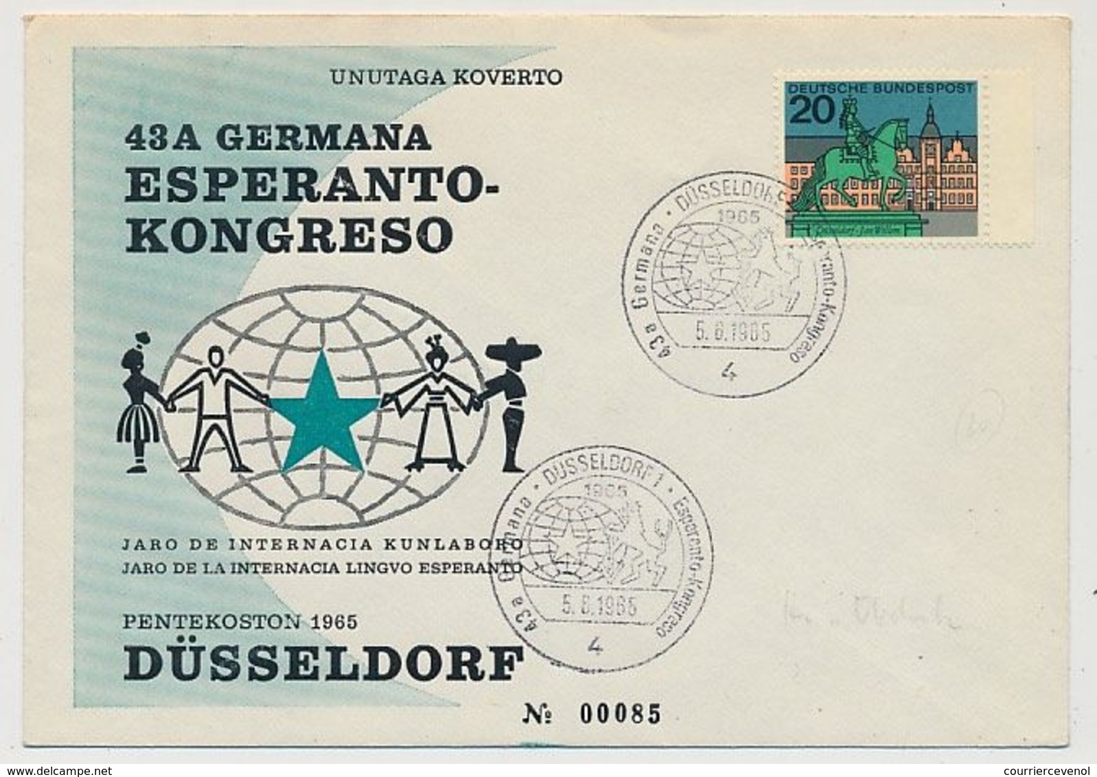 ALLEMAGNE - Env. 43eme Congrès Espéranto - Pentecôte 1965 - DUSSELDORF - Esperanto