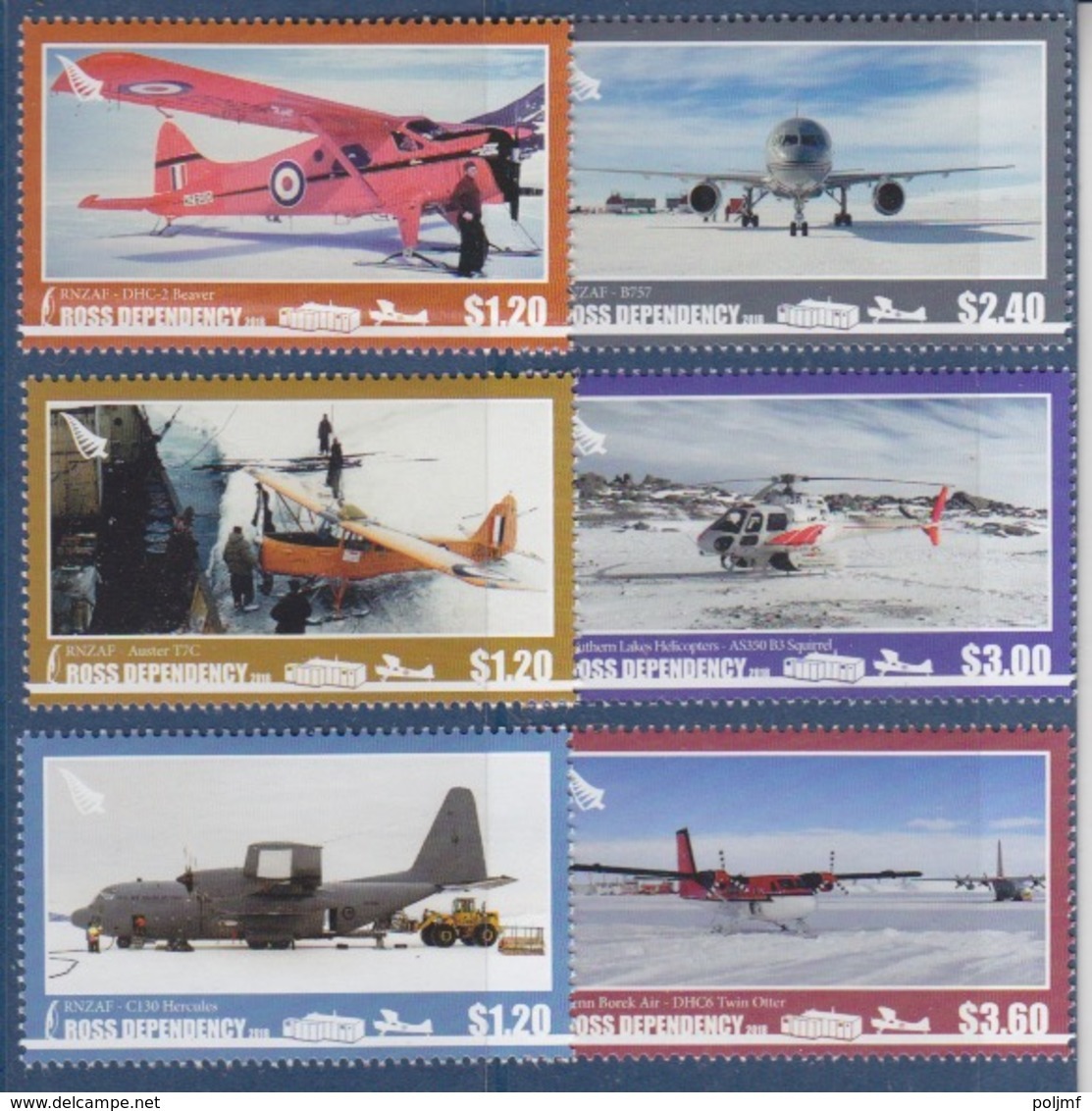 Ross, N° 167 à 172 (Aircraft : Auster T7C, DHC-2 Beaver, C130 Hercules, B757, Hélicoptère, Twin Otter) Neuf ** - Unused Stamps