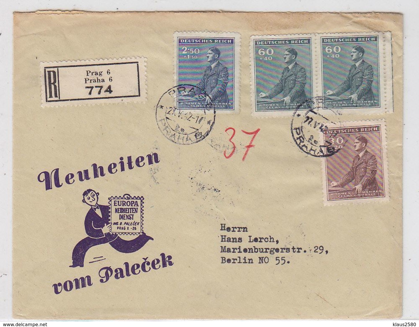 Böhmen+Mähren R-Brief  Mit MIF +AKs Mit Werbung "Neuheiten Vom Palecek" - Briefe U. Dokumente