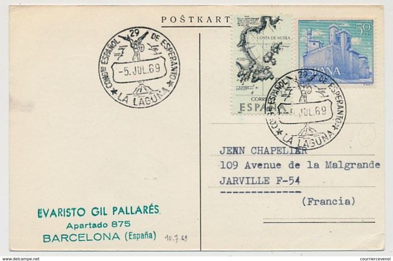 ESPAGNE - CP 29eme Congrès Espagnol D'Espéranto - LA LAGUNA 1969 - Esperanto