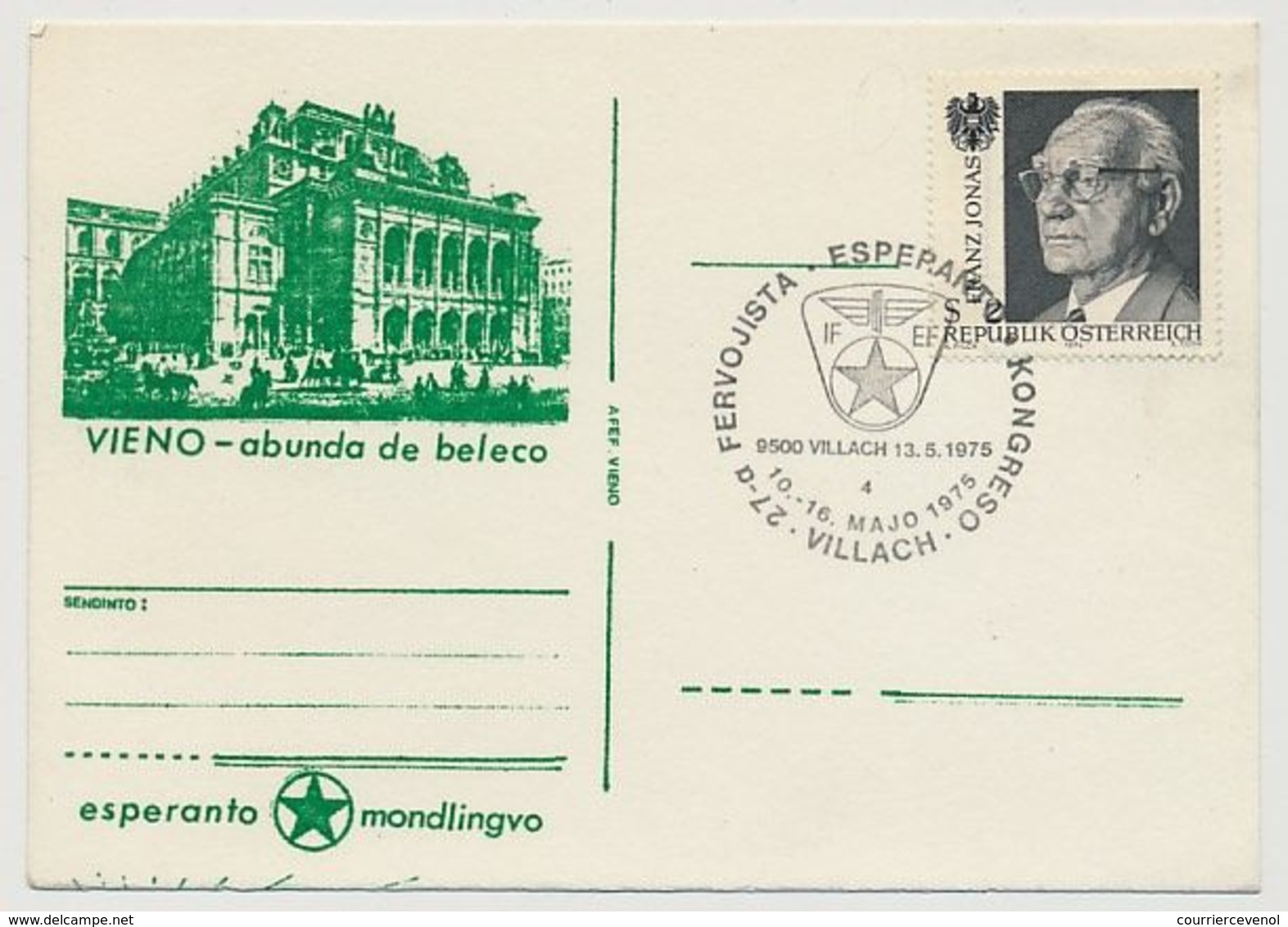 AUTRICHE - CP 27eme Congrès Ferroviaire Espérantiste - VILLACH - Mai 1975 - Esperanto