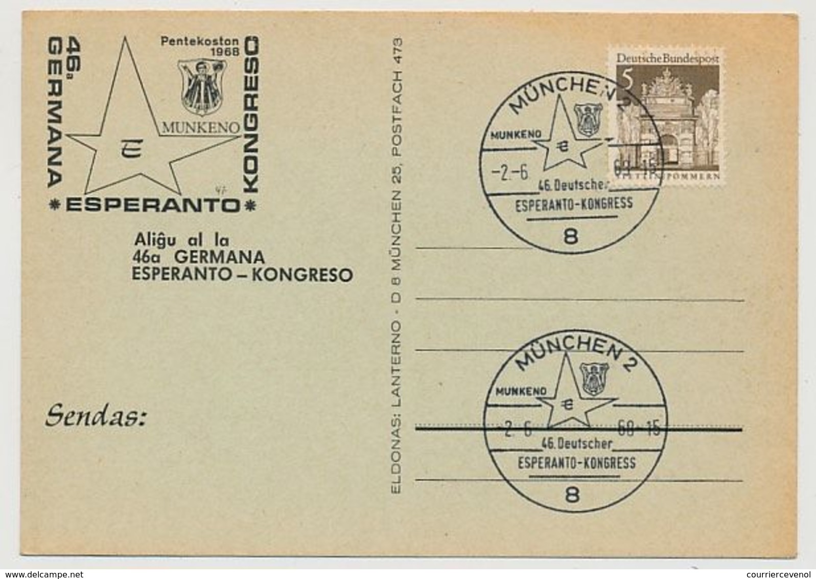 ALLEMAGNE - CP 46eme Congrès Espéranto - Pentecôte 1968 - Munich - Esperanto