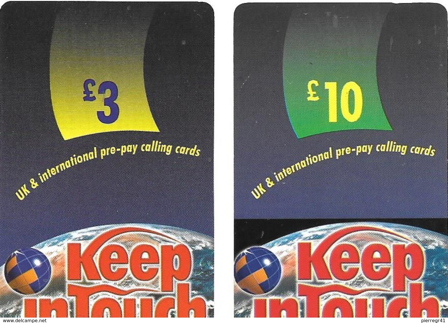 2-CARTES-PREPAYEE-GB-KEEP INTOUCH-3£/10£--Gratté-Plastic Fin -TBE-RARE - BT Global Cards (Prepaid)