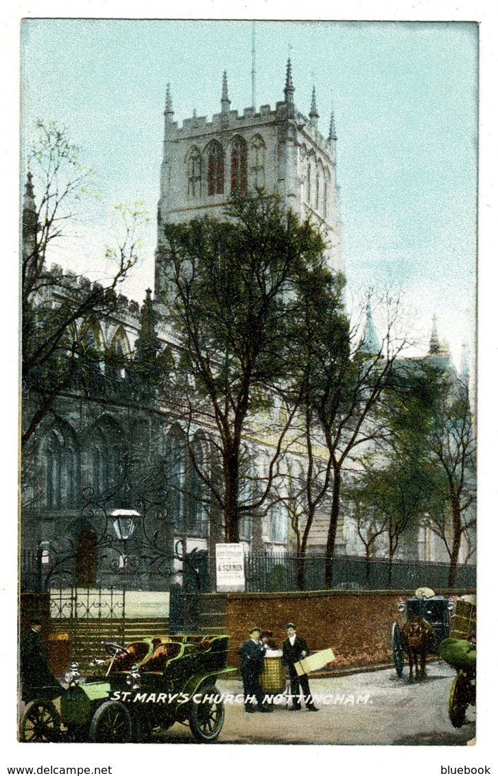 Ref 1372 - Early Postcard - St Mary's Church & Old Car - Nottingham - Nottingham