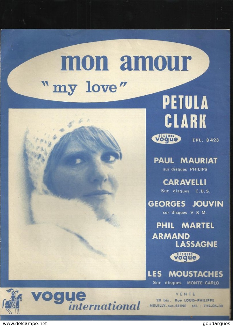 "Mon Amour" "My Love" Petula Clark - Texte Original Et Musique Tony Hatch - Other & Unclassified