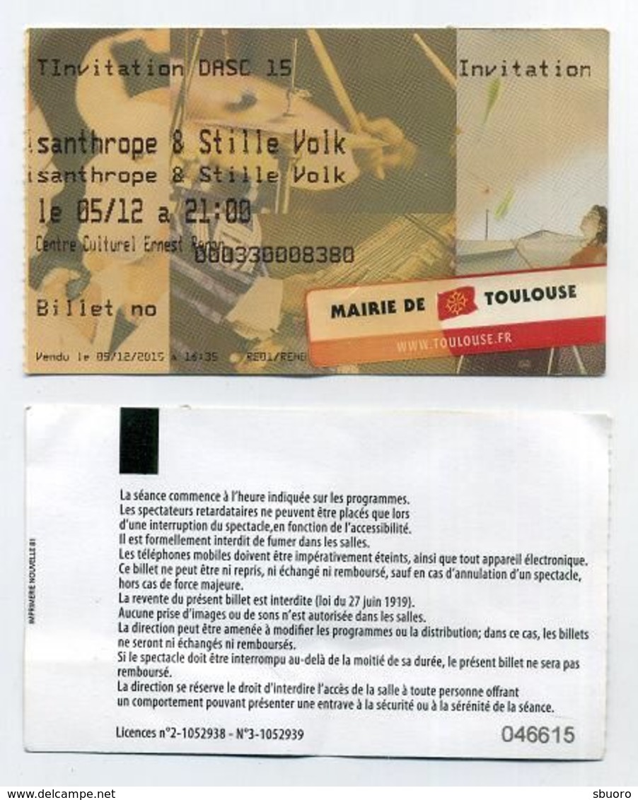 Ticket Concert Métal Misanthrope Et Stille Volk - 5 Décembre 2015 - Salle Ernest Renan à Toulouse - Tickets De Concerts