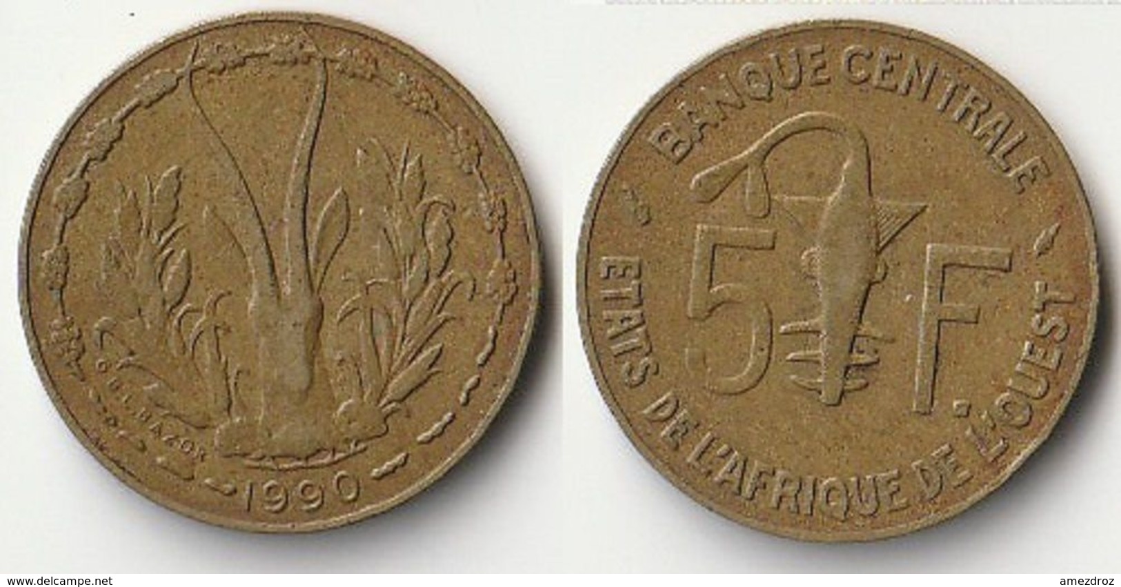 Pièce De 5 Francs CFA XOF 1990 Origine Côte D'Ivoire Afrique De L'Ouest (v) - Côte-d'Ivoire