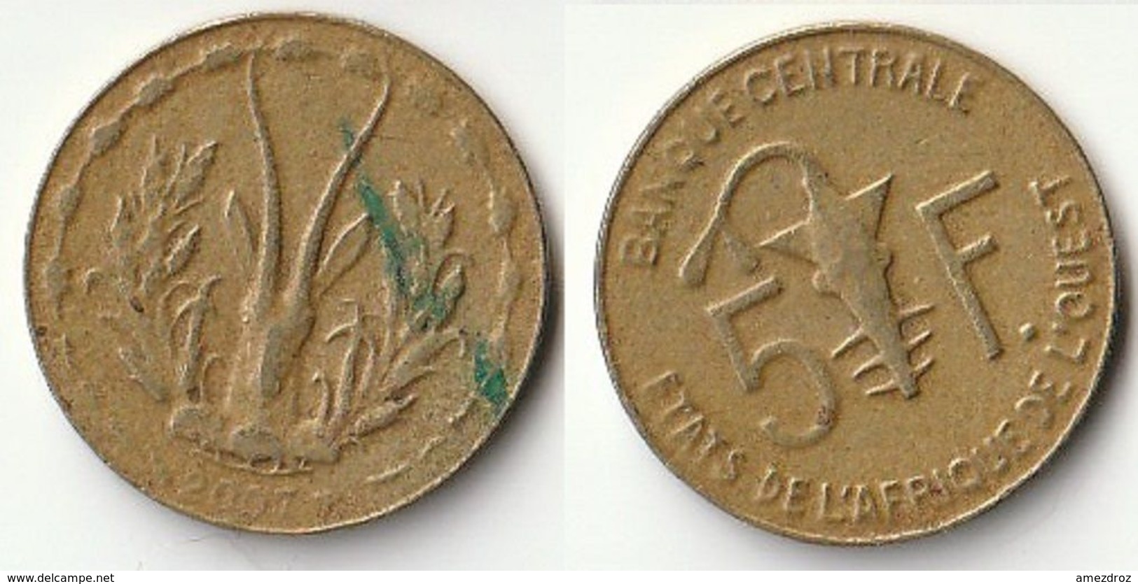 Pièce De 5 Francs CFA XOF 2007 Origine Côte D'Ivoire Afrique De L'Ouest (v) - Côte-d'Ivoire