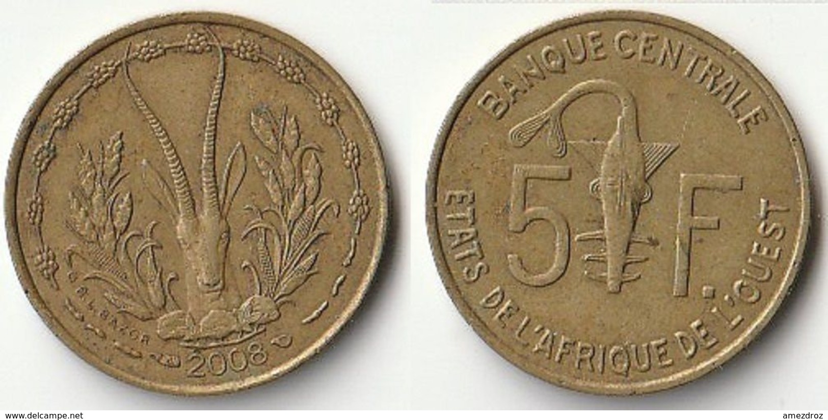 Pièce De 5 Francs CFA XOF 2008 Origine Côte D'Ivoire Afrique De L'Ouest (v) - Côte-d'Ivoire