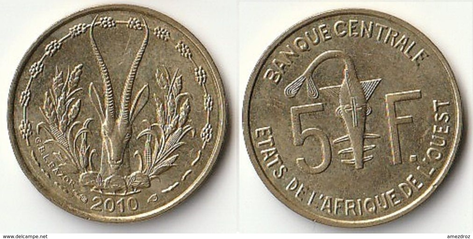 Pièce De 5 Francs CFA XOF 2010 Origine Côte D'Ivoire Afrique De L'Ouest (v) - Côte-d'Ivoire