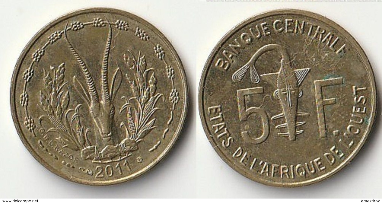 Pièce De 5 Francs CFA XOF 2011 Origine Côte D'Ivoire Afrique De L'Ouest (v) - Côte-d'Ivoire