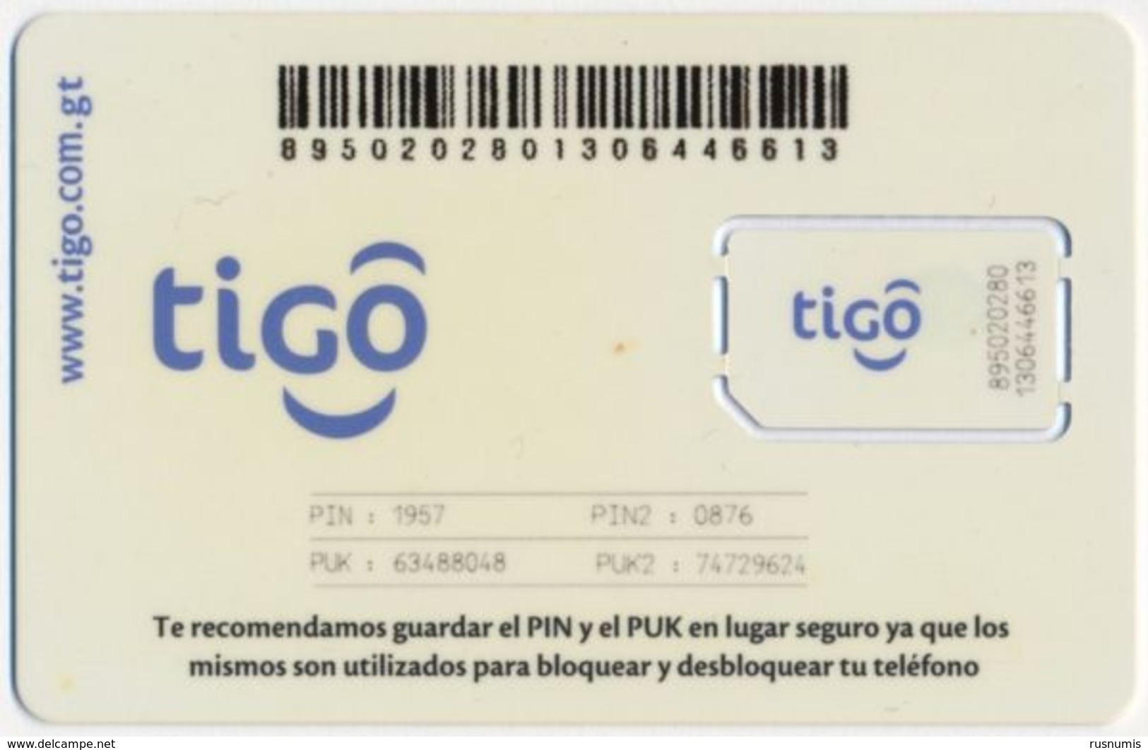 GUATEMALA TIGO GSM (SIM) CARD MINT UNUSED - Guatemala