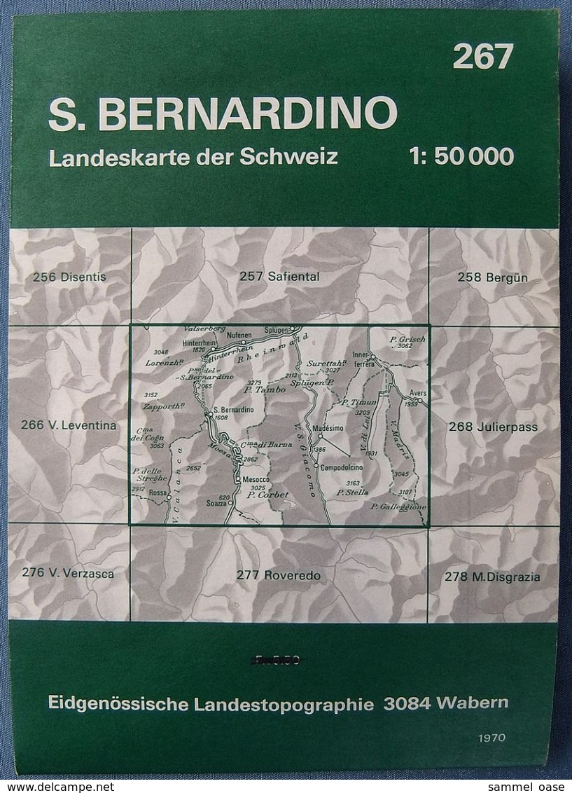 Topographische Karte / Landeskarte Schweiz  -  S. Bernardino 267  - 1:50 000  -  1970 - Mappemondes