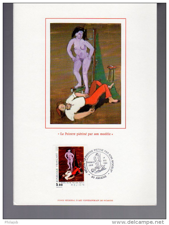 " LE PEINTRE PIETINE PAR SON MODELE De HELION " Sur Encart 1° Jour De LUXE CERES N°té Sur SOIE 4 Pages De 1984  YT 2343 - Nudes