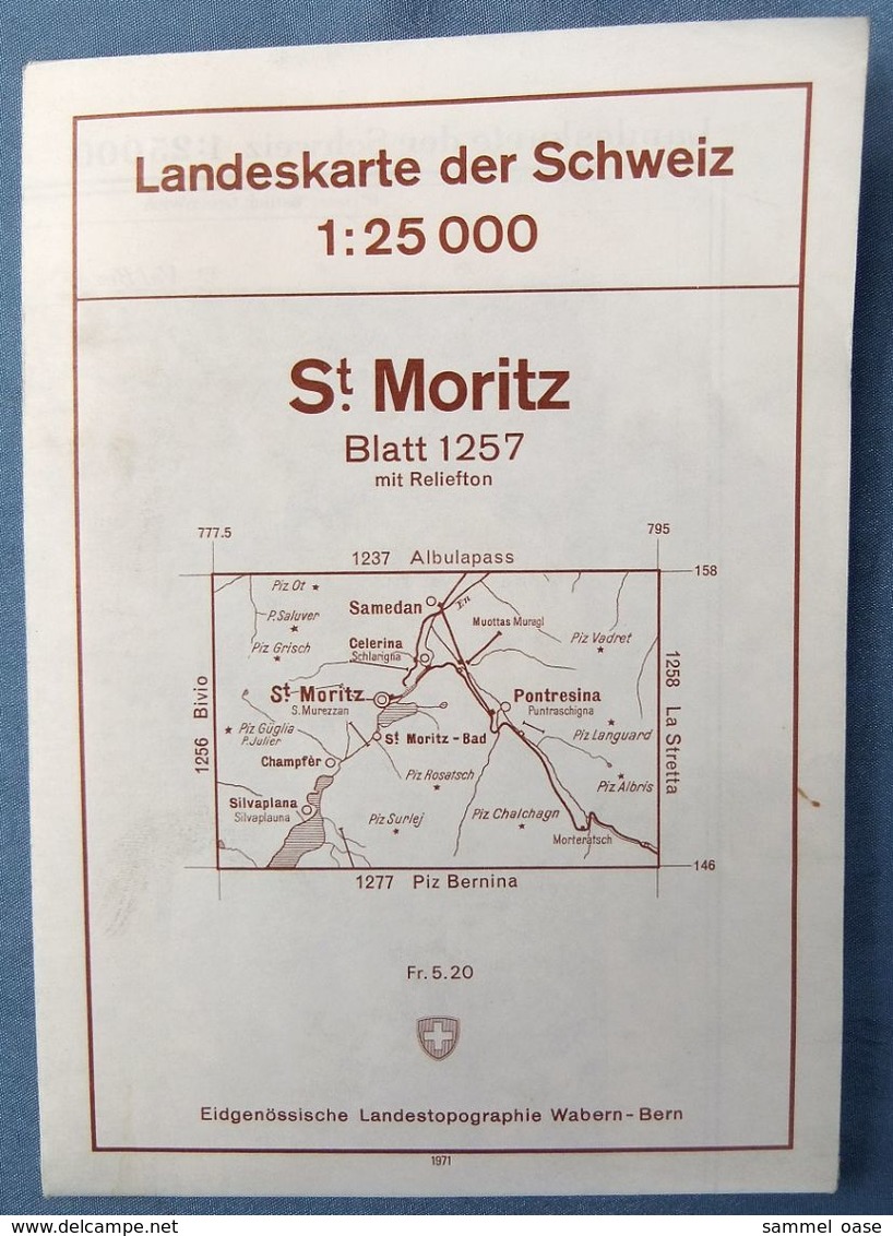 Topographische Karte / Landeskarte Der Schweiz  -  St. Moritz  - Blatt 1257  -  1:25 000  -  1958 - Mapamundis