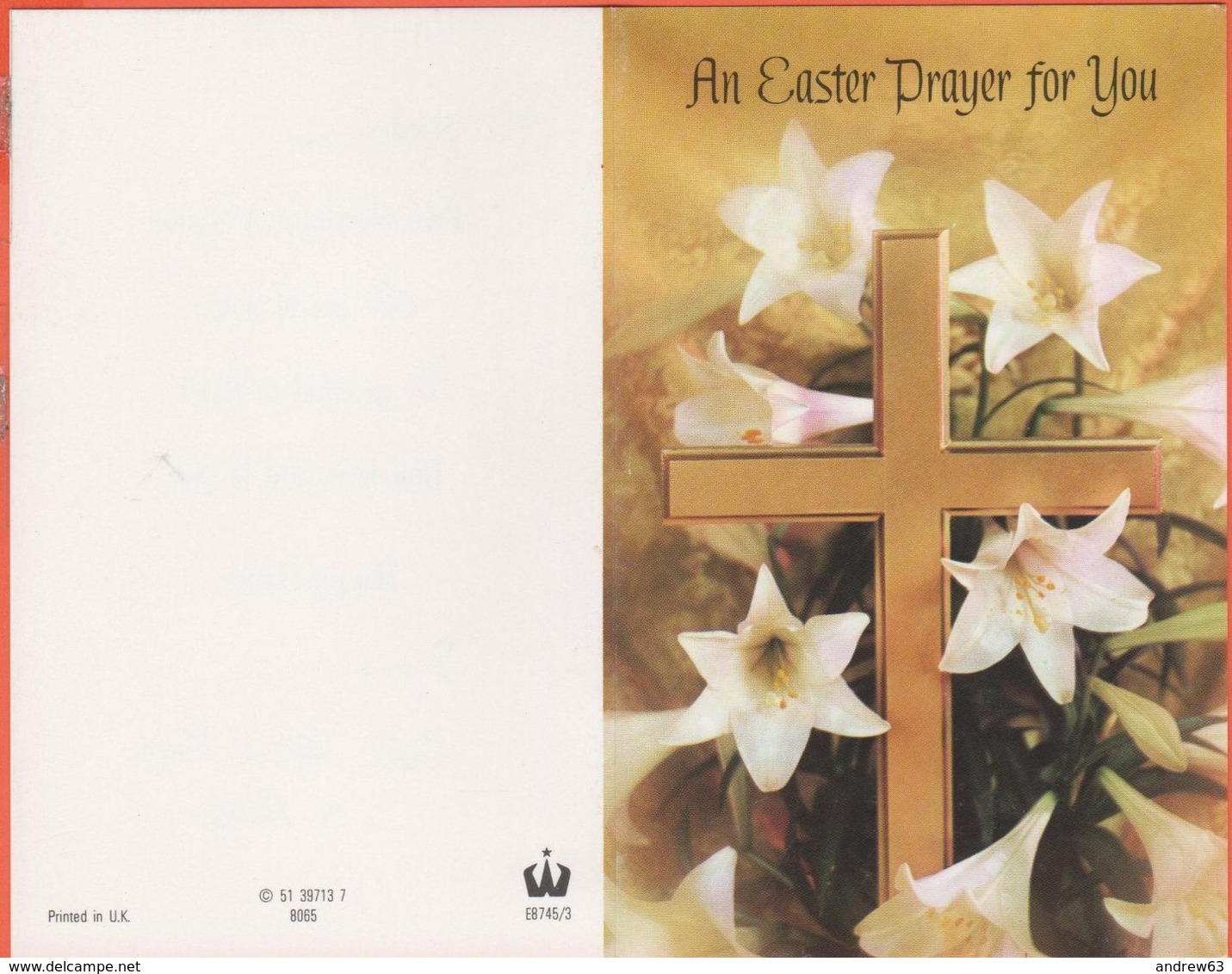Biglietto Augurale Per La Pasqua Con Stampa Di Una Croce Con Fiori - An Easter Prayer For You - Pâques