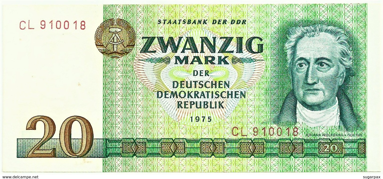 Germany - Democratic Republic - 20 Mark - 1975 - Pick: 29.a - Unc. - Serie CL - 6 Digit Wide Serial # - 20 Mark