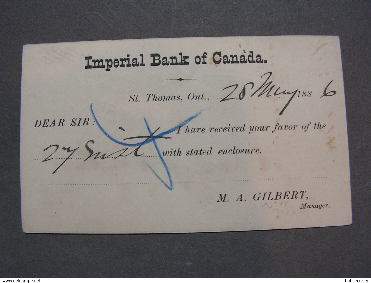 Canada Karte Victoria 1886  St.Thomas , Elgin County - 1860-1899 Victoria