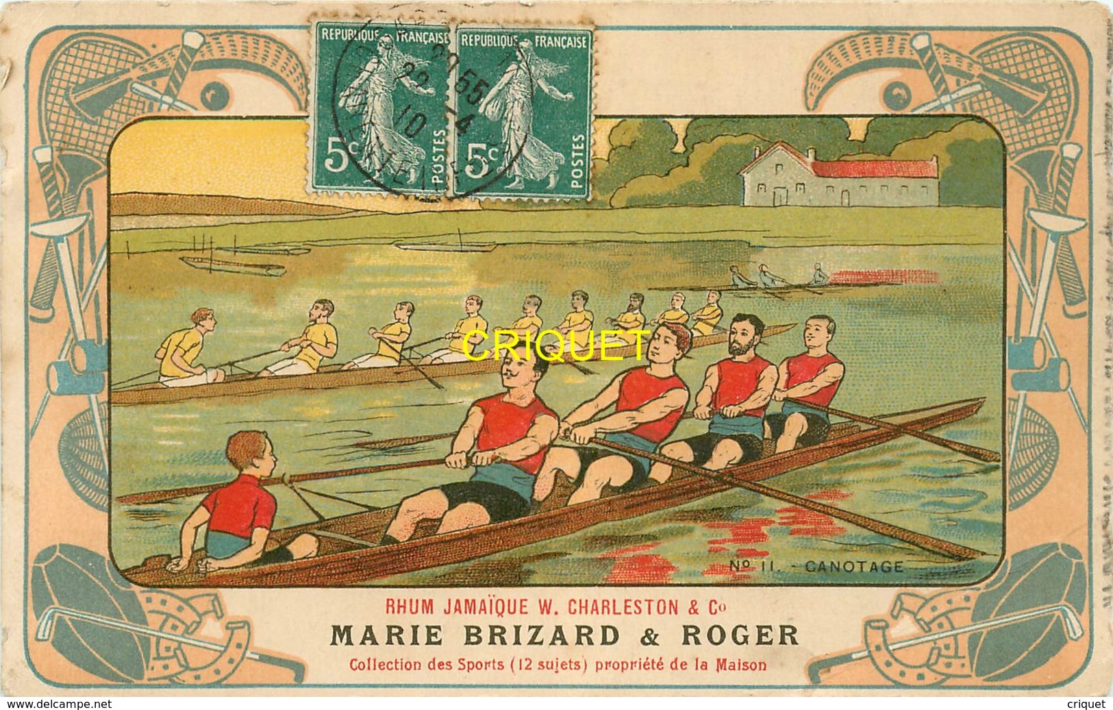 Publicité Marie Brizard, Série Les Sports, Le Canotage, Belle Carte Pas Courante Affranchie 1910 - Advertising