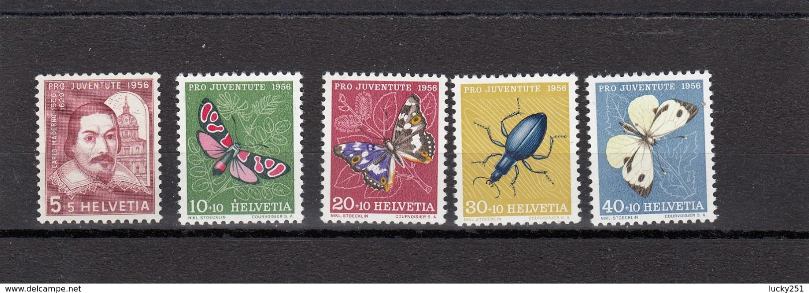 Suisse - Année 1956 - Neuf** - Pro Juventute - N°Zumstein 163/67** - Portrait De C Maderno Et Insectes - Unused Stamps