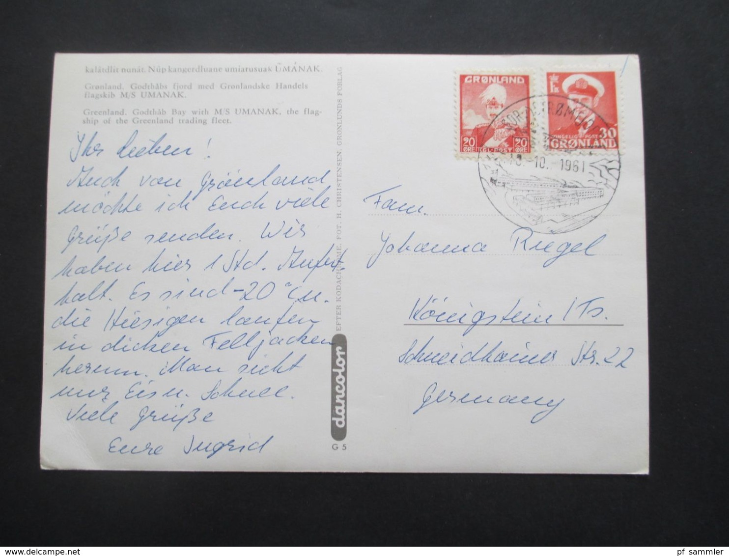 AK Grönland 1961 Dodthab Bay Mit M/S Umanak Grönland Trading Fleet. Mit Sonderstempel - Storia Postale