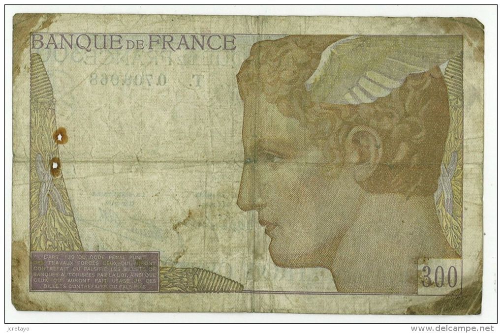 300 Francs, Ref Fayette  29-3, état B/TB - 300 F 1938-1939