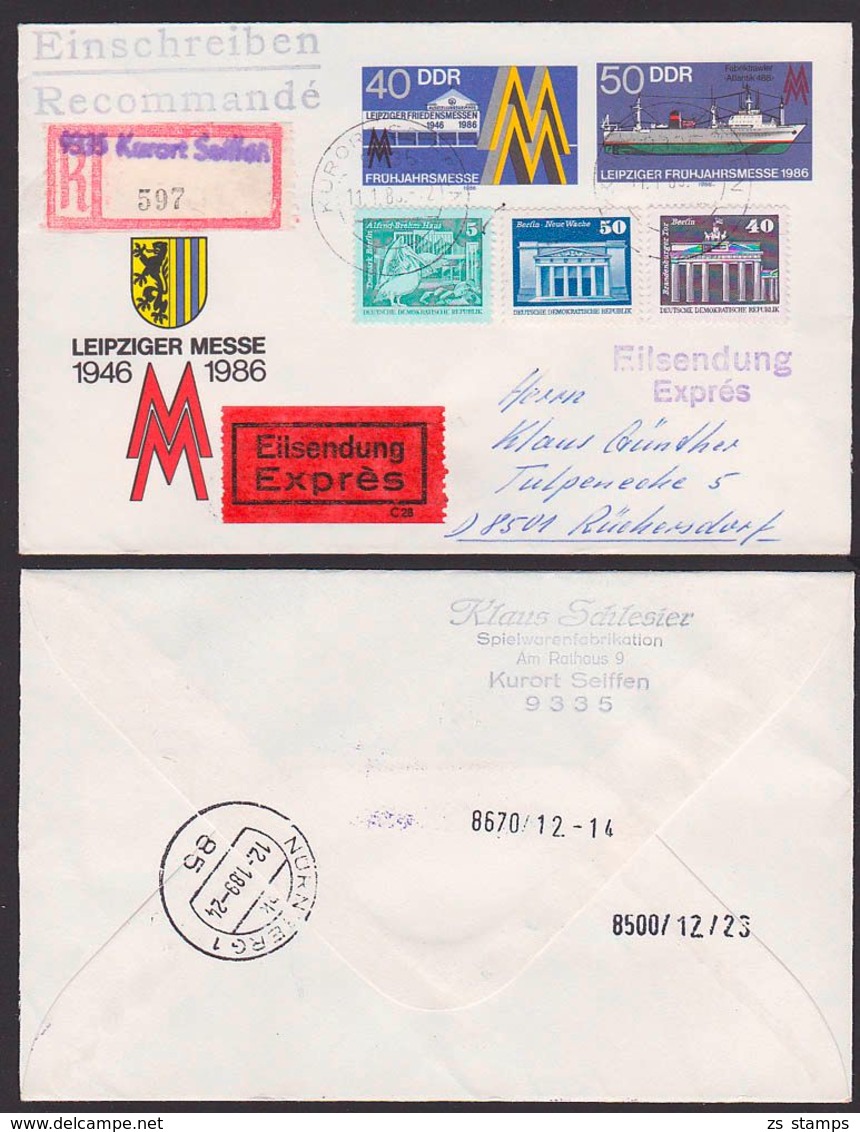 DDR U4 Leipziger Messe 1986 Eil-R-BF Seiffen Nach Der BRD, Trawler Atlantik 488 - Enveloppes - Oblitérées