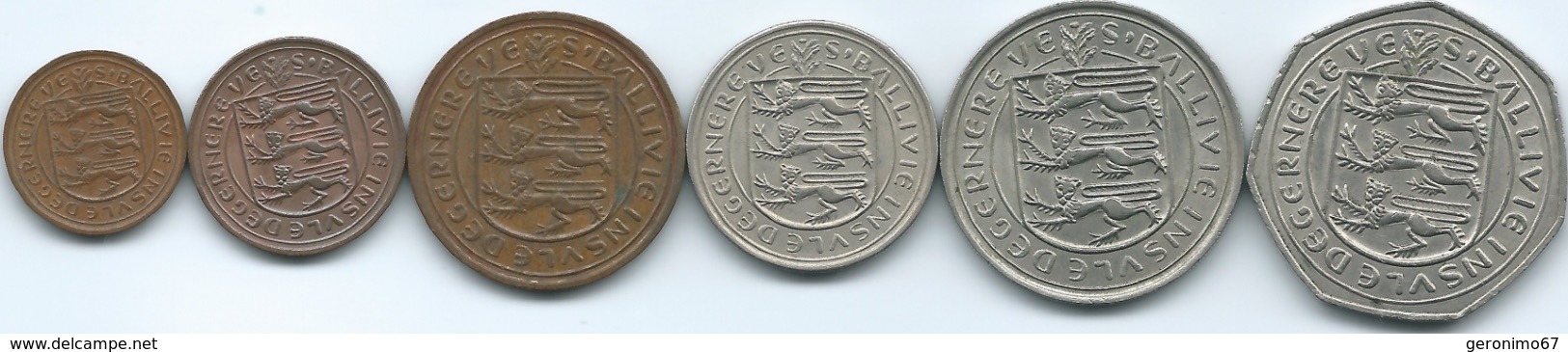 Guernsey - Elizabeth II - Decimal - ½ (1971) 1 (1971) 2 (1971) 5 (1968) 10 (1968) & 50 Pence (1970) (KMs 20-25) - Guernesey