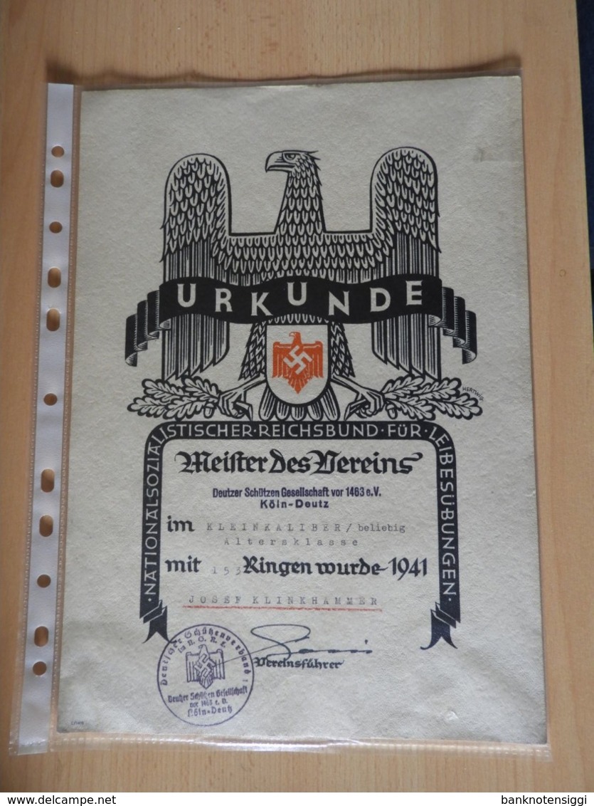 UHRKUNE Deutzer Schützen Gesellschaft Vor 1463 E,V. 1941 - Otros & Sin Clasificación