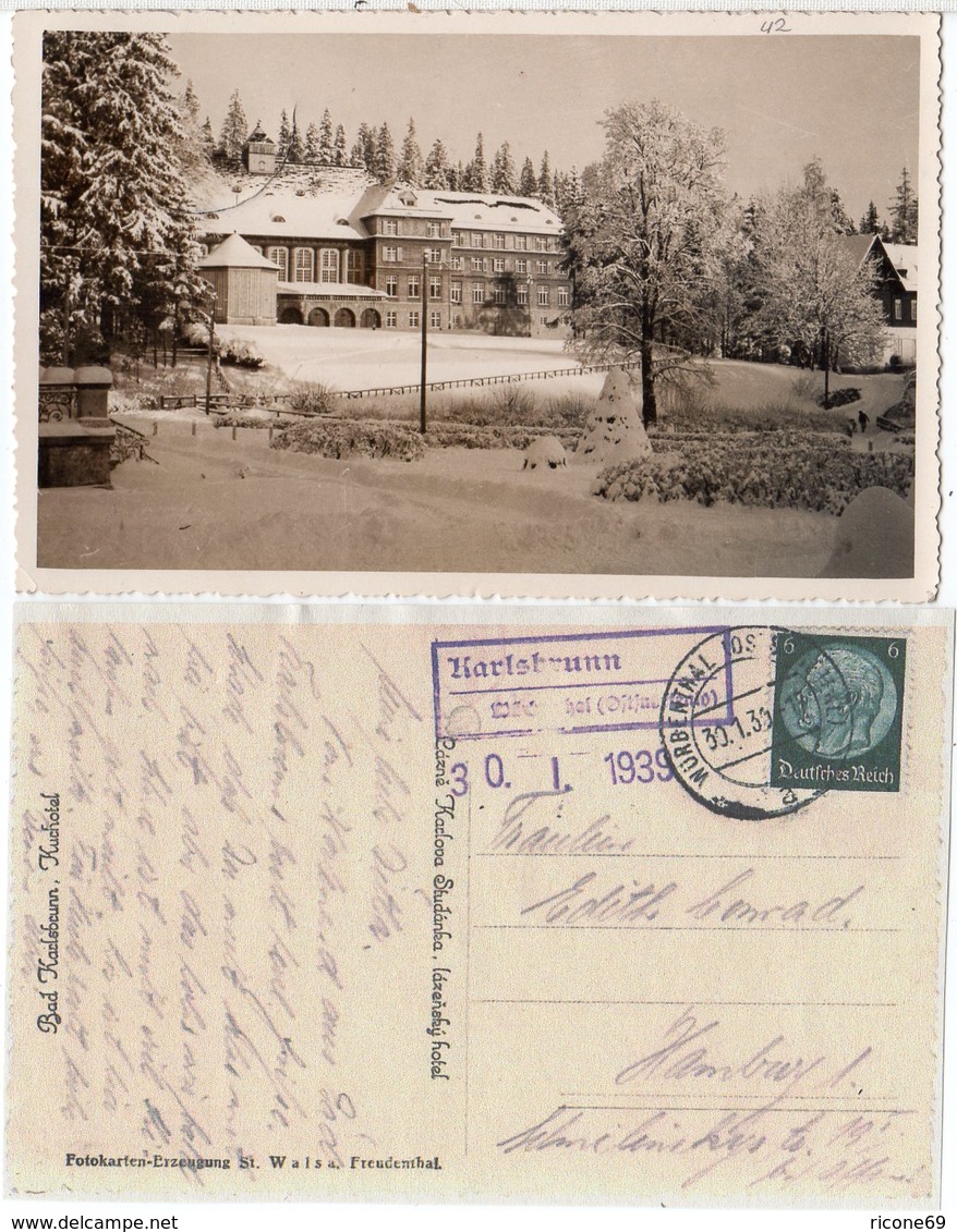 Bad Karlsbrunn, Ostsudeten, Kurhotel, 1939 Ger. AK M. Landpost Stempel - Other & Unclassified