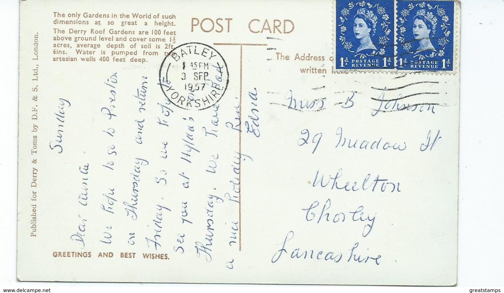 London Postcard Kensington Woodland Garden Derry Roof Gardens Rp Posted 1957 - Autres & Non Classés