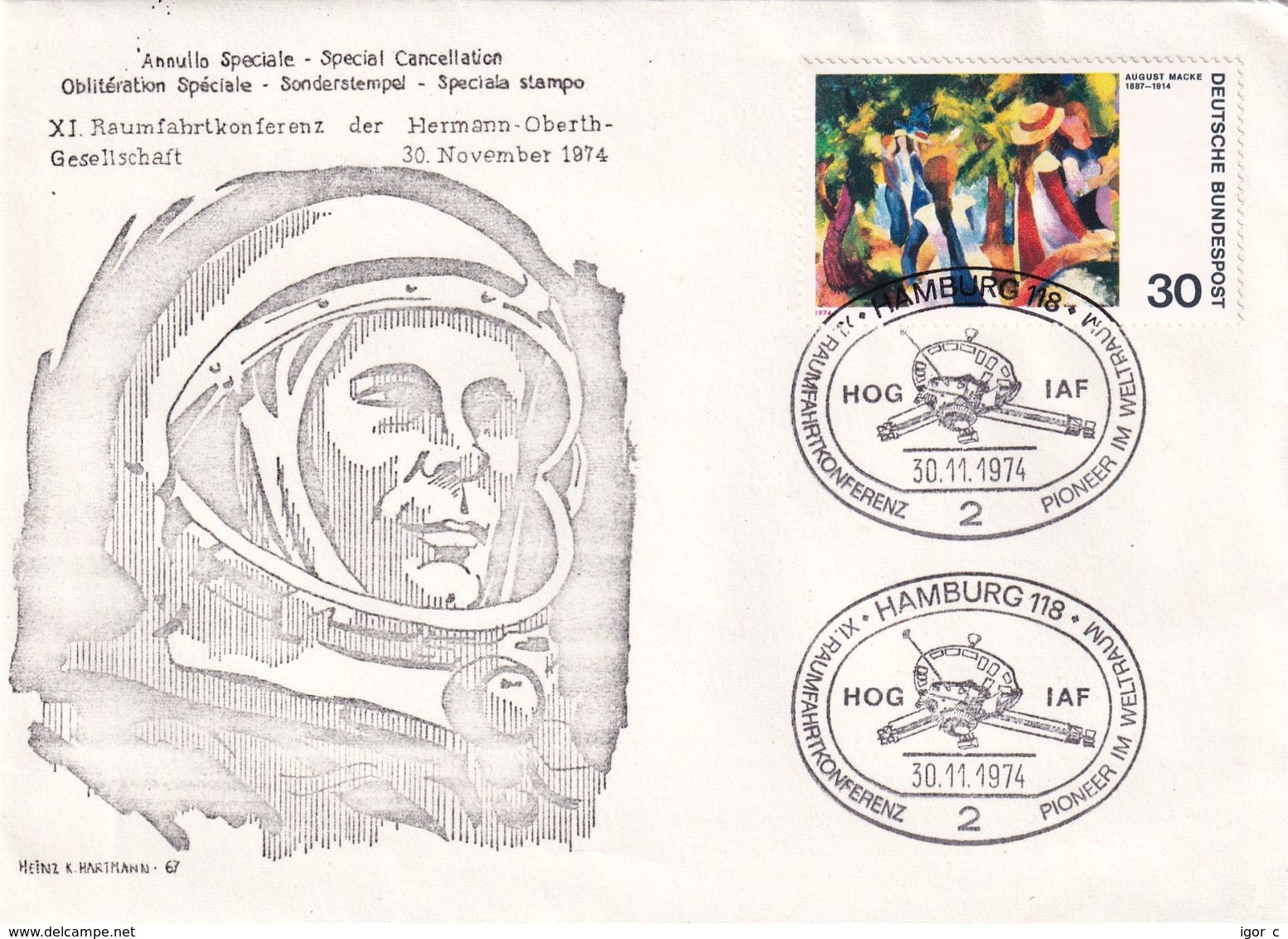 Germany 1972 Cover; Space Weltraum Epace: HOG Hermann Oberth IAF Space Conference; Pioneer Mars Gagarin - Autres & Non Classés