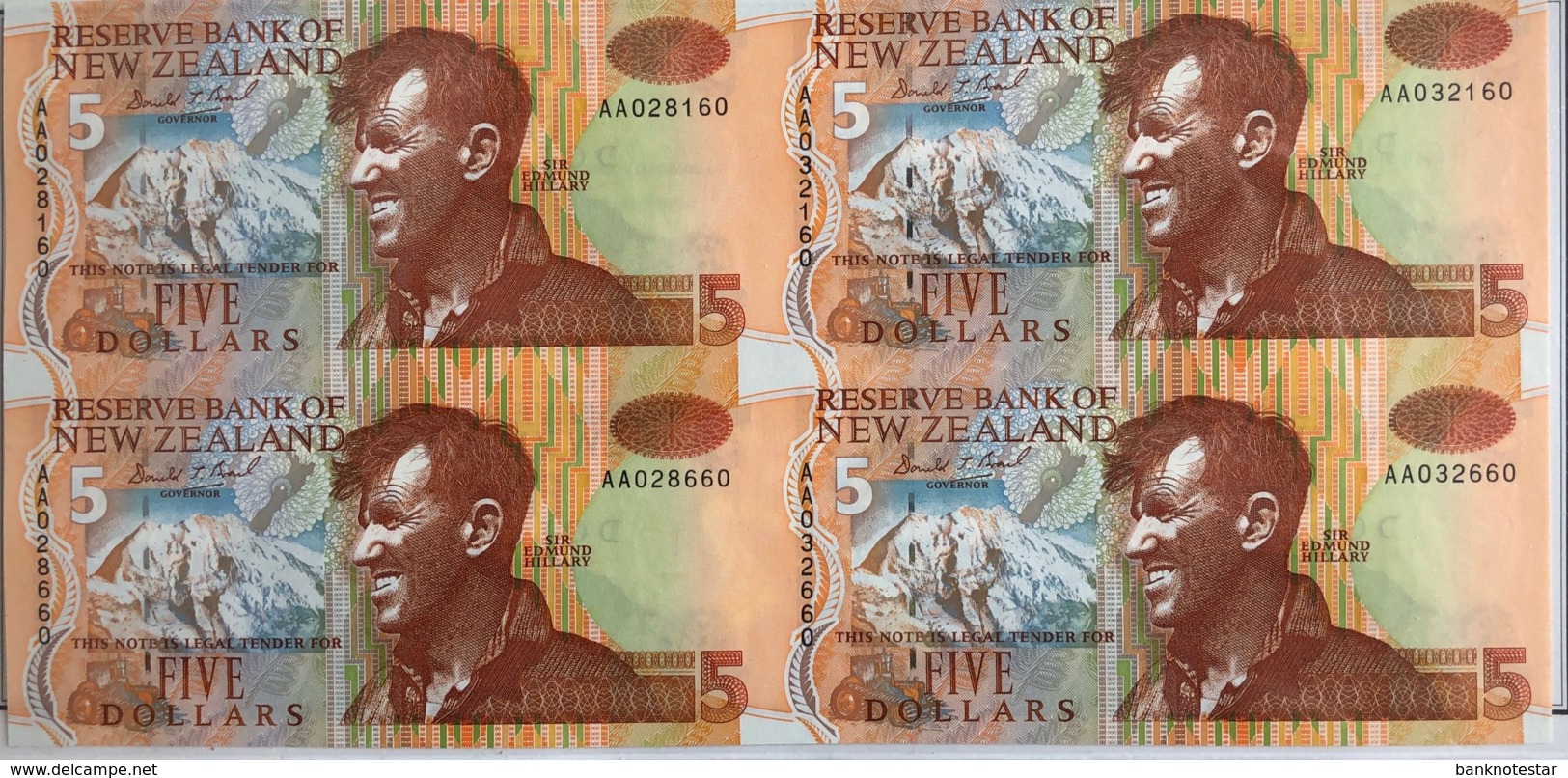 New Zealand 5 Dollars, P-177c (1992) - Uncut Sheet Of 4 Pcs. Incl. Folder - AA Serial - Neuseeland