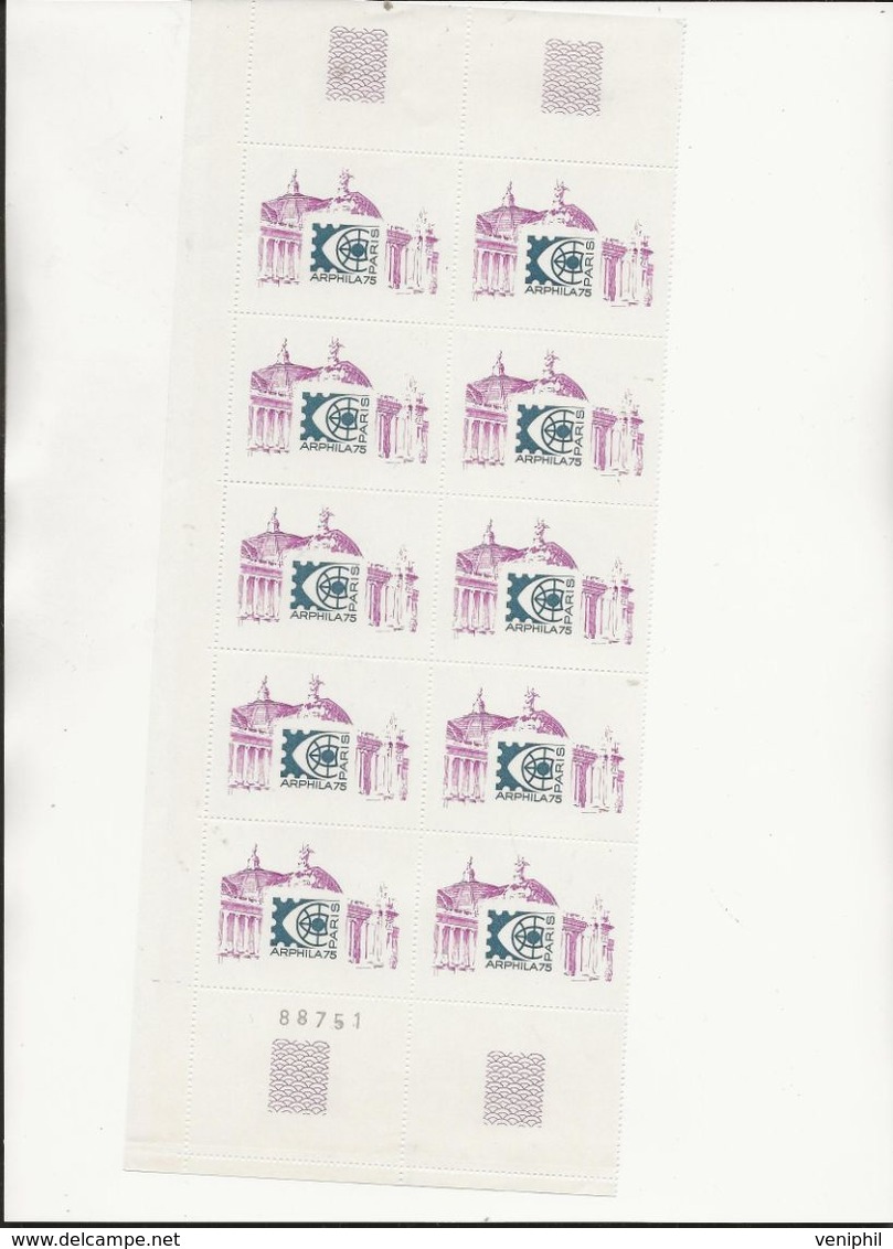 FEUILLE DE 10 VIGNETTES ARPHILA 75 PARIS - - Briefmarkenmessen