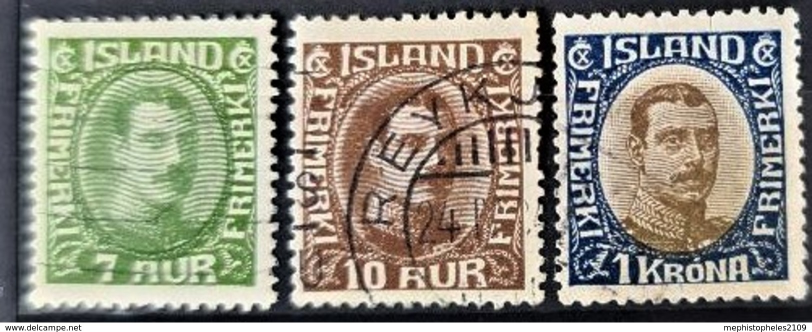 ICELAND - Canceled - Sc# 180, 181, 185 - 7a 10a 1kr - Used Stamps