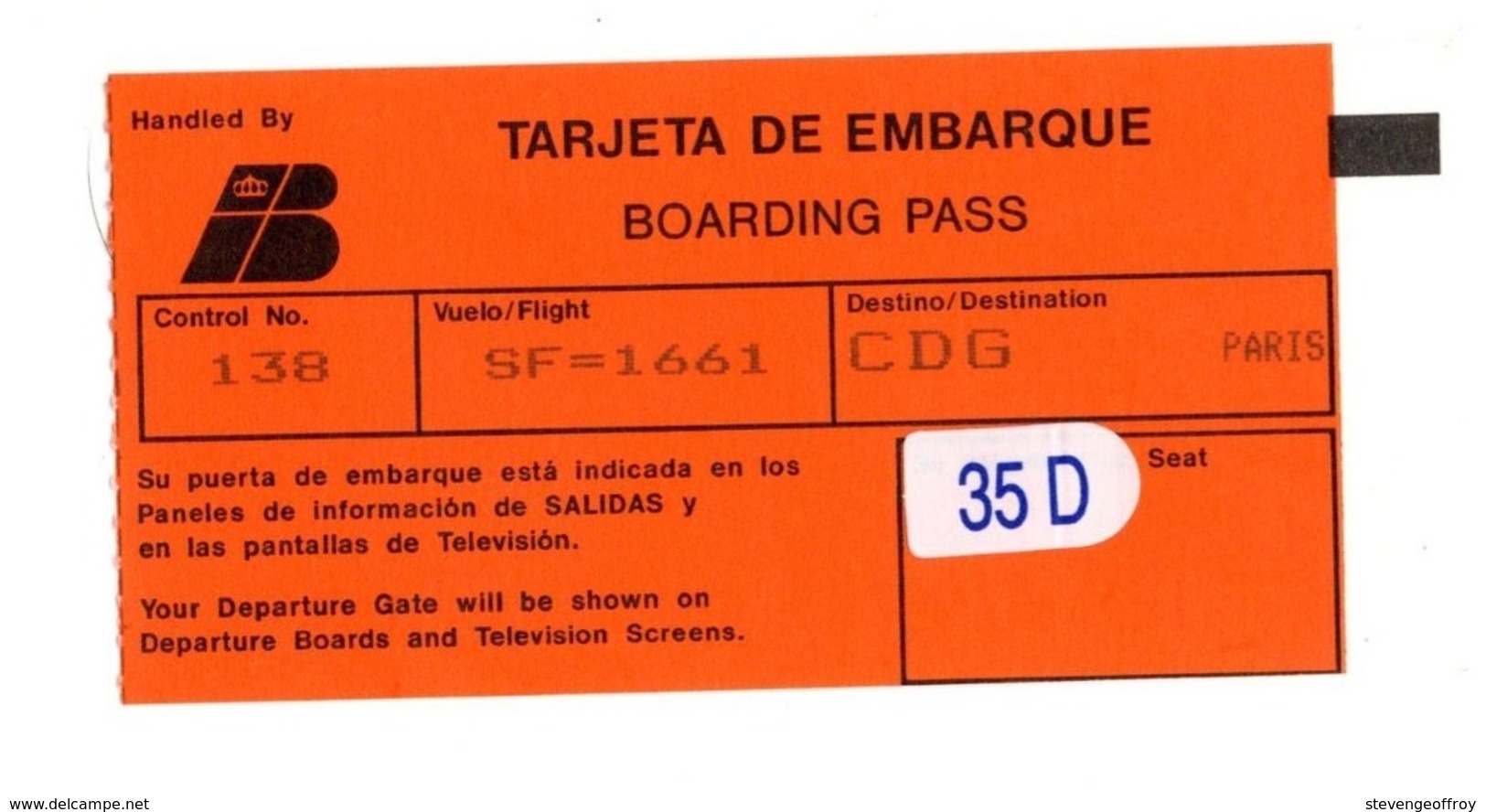 Billet Avion Tarjeta De Embarque Boarding Pass Paris - Europe