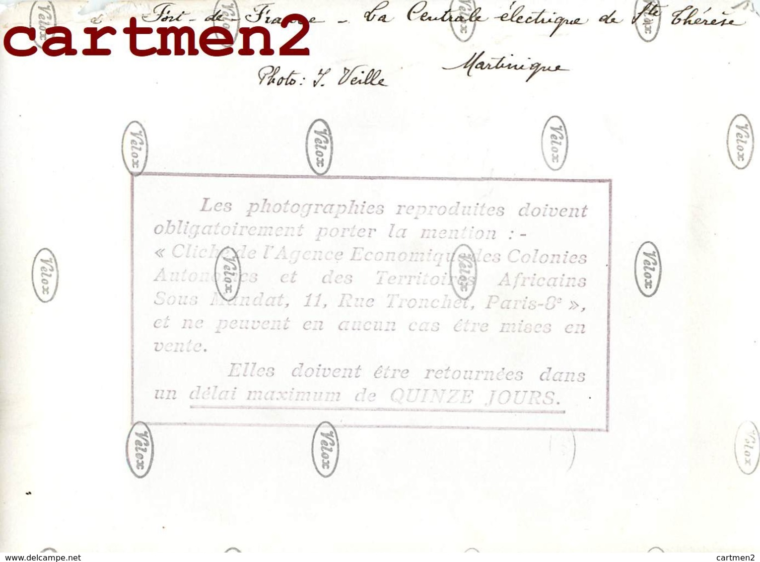 MARTINIQUE FORT-DE-FRANCE CENTRALE ELECTRIQUE DE SAINTE-THERESE PHOTOGRAPHE J. VEILLE GRANDE PHOTOGRAPHIE ANCIENNE - Fort De France