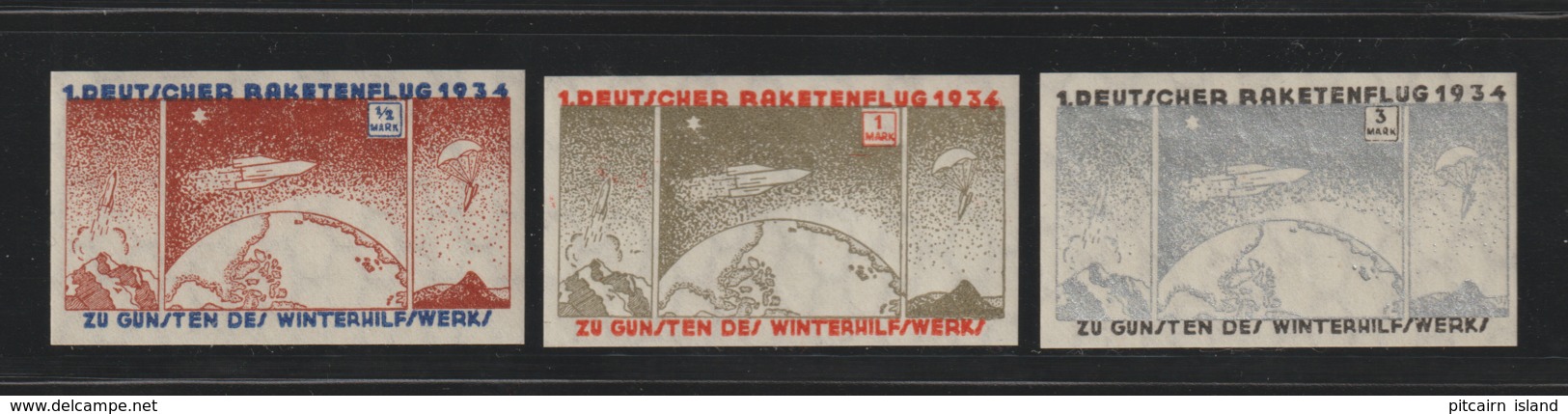 Space Rocket Mail Germany 1934 Gerhard Zucker  EZ 6a1+6a2+6a3 Imperf.  MNH - Europe